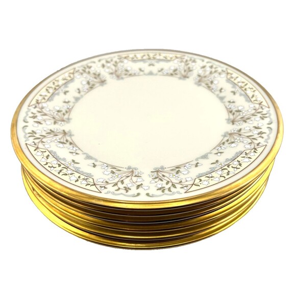 Vtg LENOX Meadow Song 6pc Set 8" Salad Plates Floral Gold Rim Porcelain USA Made - Picture 1 of 9